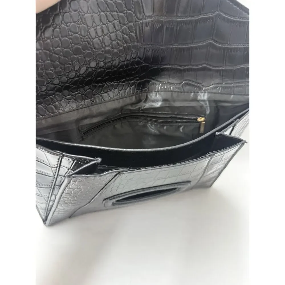 Givenchy Antigona Medium Envelope Clutch Black Croc Embossed Calfskin Leather